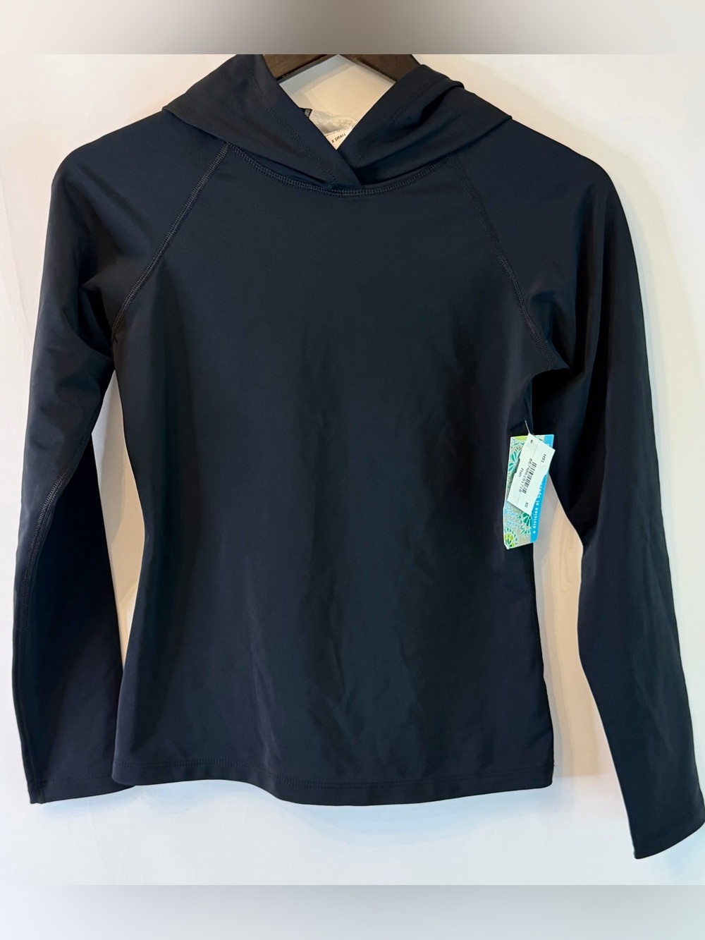 Southwind Black Hoodie Fish Stripe Women XSmall UPF 50 Ltwt Pullover Beach NWT